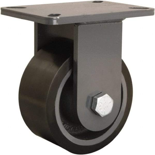 Hamilton - 6" Diam x 3" Wide x 8" OAH Top Plate Mount Rigid Caster - Polyurethane Mold onto Cast Iron Center, 2,860 Lb Capacity, Tapered Roller Bearing, 5-1/4 x 7-1/4" Plate - Eagle Tool & Supply