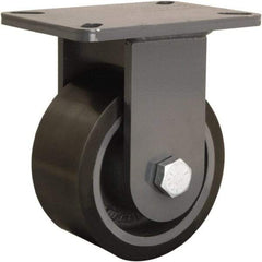 Hamilton - 6" Diam x 3" Wide x 8" OAH Top Plate Mount Rigid Caster - Polyurethane Mold onto Cast Iron Center, 2,860 Lb Capacity, Tapered Roller Bearing, 5-1/4 x 7-1/4" Plate - Eagle Tool & Supply