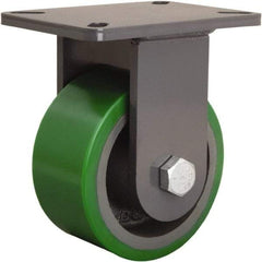 Hamilton - 6" Diam x 3" Wide x 8" OAH Top Plate Mount Rigid Caster - Polyurethane Mold onto Cast Iron Center, 2,200 Lb Capacity, Sealed Precision Ball Bearing, 5-1/4 x 7-1/4" Plate - Eagle Tool & Supply