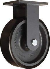 Hamilton - 10" Diam x 3" Wide x 12-1/2" OAH Top Plate Mount Rigid Caster - Polyurethane Mold onto Cast Iron Center, 3,900 Lb Capacity, Tapered Roller Bearing, 5-1/4 x 7-1/4" Plate - Eagle Tool & Supply