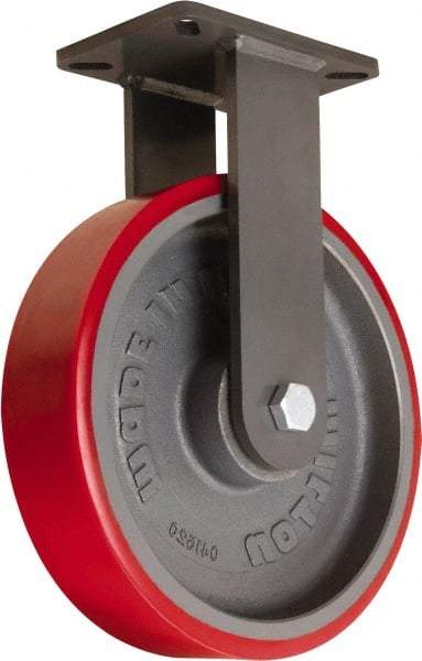 Hamilton - 12" Diam x 3" Wide x 15-1/2" OAH Top Plate Mount Rigid Caster - Polyurethane Mold onto Cast Iron Center, 4,200 Lb Capacity, Sealed Precision Ball Bearing, 5-1/4 x 7-1/4" Plate - Eagle Tool & Supply