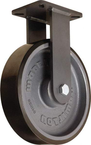 Hamilton - 12" Diam x 3" Wide x 15-1/2" OAH Top Plate Mount Rigid Caster - Polyurethane Mold onto Cast Iron Center, 4,550 Lb Capacity, Tapered Roller Bearing, 5-1/4 x 7-1/4" Plate - Eagle Tool & Supply