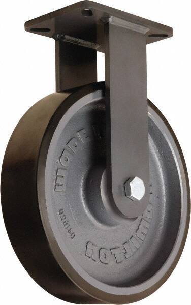 Hamilton - 12" Diam x 3" Wide x 15-1/2" OAH Top Plate Mount Rigid Caster - Polyurethane Mold onto Cast Iron Center, 4,550 Lb Capacity, Sealed Precision Ball Bearing, 5-1/4 x 7-1/4" Plate - Eagle Tool & Supply