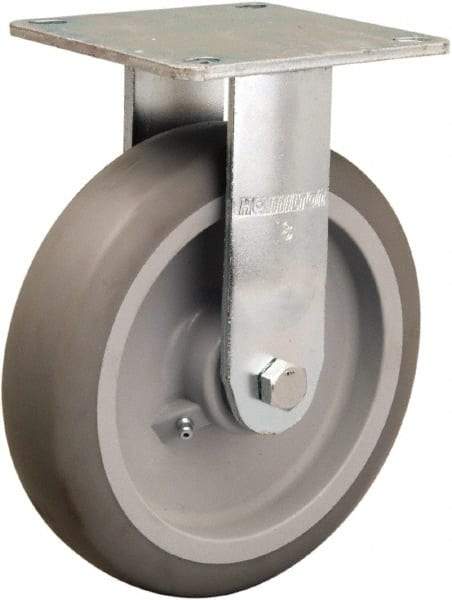 Hamilton - 8" Diam x 2" Wide x 9-1/2" OAH Top Plate Mount Rigid Caster - Rubber Mold on Polyolefin, 500 Lb Capacity, Straight Roller Bearing, 5 x 5-1/2" Plate - Eagle Tool & Supply