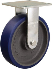 Hamilton - 8" Diam x 2" Wide x 9-1/2" OAH Top Plate Mount Rigid Caster - Polyurethane Mold onto Cast Iron Center, 900 Lb Capacity, Sealed Precision Ball Bearing, 5 x 5-1/2" Plate - Eagle Tool & Supply