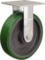 Hamilton - 8" Diam x 2" Wide x 9-1/2" OAH Top Plate Mount Rigid Caster - Polyurethane Mold onto Cast Iron Center, 900 Lb Capacity, Sealed Precision Ball Bearing, 5 x 5-1/2" Plate - Eagle Tool & Supply