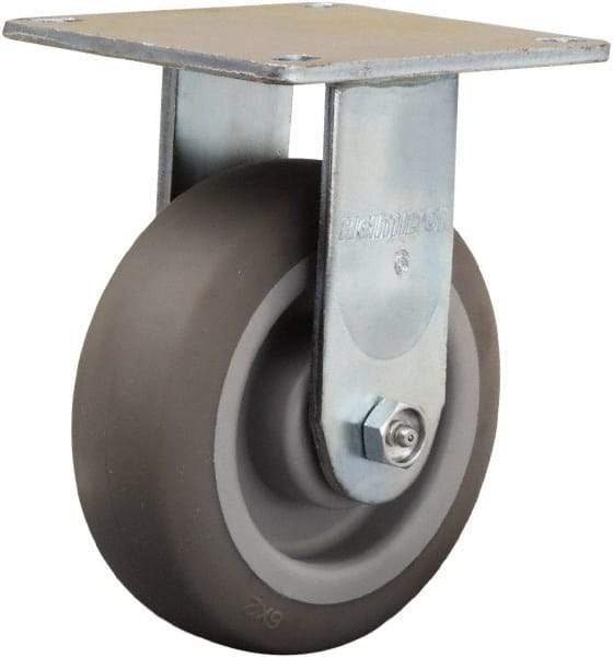 Hamilton - 6" Diam x 2" Wide x 7-1/2" OAH Top Plate Mount Rigid Caster - Rubber Mold on Polyolefin, 410 Lb Capacity, Straight Roller Bearing, 5 x 5-1/2" Plate - Eagle Tool & Supply