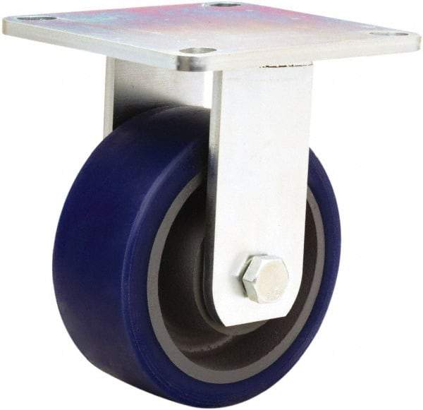 Hamilton - 5" Diam x 2" Wide x 6-1/2" OAH Top Plate Mount Rigid Caster - Polyurethane Mold onto Cast Iron Center, 840 Lb Capacity, Sealed Precision Ball Bearing, 5 x 5-1/2" Plate - Eagle Tool & Supply