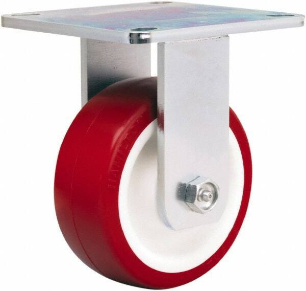 Hamilton - 5" Diam x 2" Wide x 6-1/2" OAH Top Plate Mount Rigid Caster - Polyurethane Mold on Polypropylene, 900 Lb Capacity, Straight Roller Bearing, 5 x 5-1/2" Plate - Eagle Tool & Supply