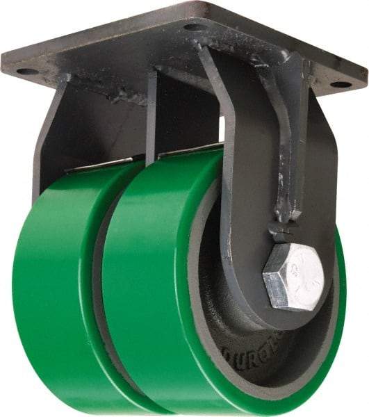 Hamilton - 8" Diam x 3" Wide x 11" OAH Top Plate Mount Dual Rigid Caster - Polyurethane Mold onto Cast Iron Center, 5,000 Lb Capacity, Tapered Roller Bearing, 8-1/2 x 8-1/2" Plate - Eagle Tool & Supply