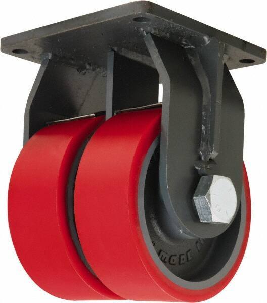 Hamilton - 8" Diam x 3" Wide x 11" OAH Top Plate Mount Dual Rigid Caster - Polyurethane Mold on Forged Steel, 6,000 Lb Capacity, Tapered Roller Bearing, 8-1/2 x 8-1/2" Plate - Eagle Tool & Supply