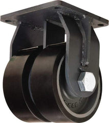 Hamilton - 8" Diam x 3" Wide x 11" OAH Top Plate Mount Dual Rigid Caster - Polyurethane Mold onto Cast Iron Center, 6,500 Lb Capacity, Tapered Roller Bearing, 8-1/2 x 8-1/2" Plate - Eagle Tool & Supply