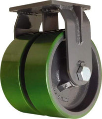 Hamilton - 10" Diam x 3" Wide x 13" OAH Top Plate Mount Dual Rigid Caster - Polyurethane Mold onto Cast Iron Center, 6,000 Lb Capacity, Tapered Roller Bearing, 8-1/2 x 8-1/2" Plate - Eagle Tool & Supply
