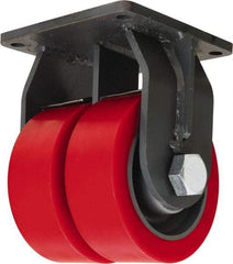 Hamilton - 8" Diam x 3" Wide x 11" OAH Top Plate Mount Dual Rigid Caster - Polyurethane Mold on Forged Steel, 8,400 Lb Capacity, Tapered Roller Bearing, 8-1/2 x 8-1/2" Plate - Eagle Tool & Supply