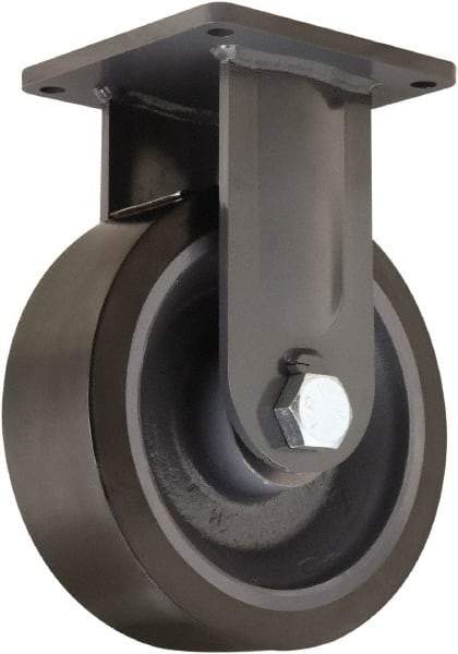 Hamilton - 12" Diam x 4" Wide x 15-1/2" OAH Top Plate Mount Rigid Caster - Polyurethane Mold on Forged Steel, 7,800 Lb Capacity, Tapered Roller Bearing, 8-1/2 x 8-1/2" Plate - Eagle Tool & Supply