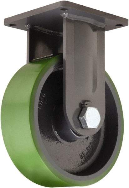 Hamilton - 10" Diam x 5" Wide x 13" OAH Top Plate Mount Rigid Caster - Polyurethane Mold onto Cast Iron Center, 6,500 Lb Capacity, Tapered Roller Bearing, 8-1/2 x 8-1/2" Plate - Eagle Tool & Supply