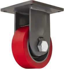 Hamilton - 12" Diam x 4" Wide x 15-1/2" OAH Top Plate Mount Rigid Caster - Polyurethane Mold on Forged Steel, 7,200 Lb Capacity, Tapered Roller Bearing, 8-1/2 x 8-1/2" Plate - Eagle Tool & Supply