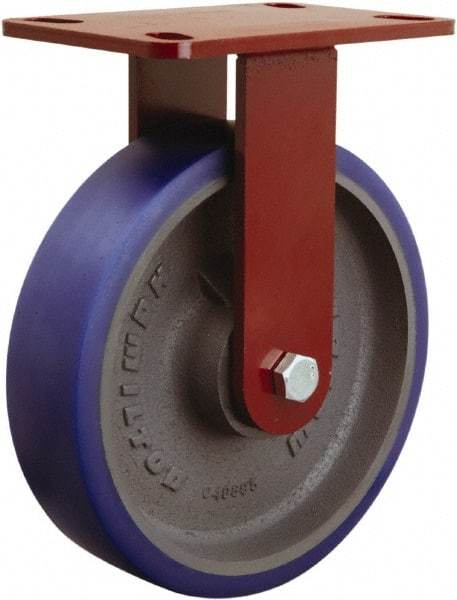 Hamilton - 8" Diam x 2" Wide x 9-3/4" OAH Top Plate Mount Rigid Caster - Polyurethane, 2,000 Lb Capacity, Sealed Precision Ball Bearing, 4-1/2 x 6-1/2" Plate - Eagle Tool & Supply