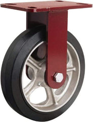 Hamilton - 8" Diam x 2" Wide x 9-3/4" OAH Top Plate Mount Rigid Caster - Rubber Mold on Cast Iron, 500 Lb Capacity, Tapered Roller Bearing, 4-1/2 x 6-1/2" Plate - Eagle Tool & Supply