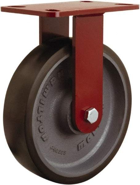 Hamilton - 8" Diam x 2" Wide x 9-3/4" OAH Top Plate Mount Rigid Caster - Polyurethane Mold onto Cast Iron Center, 1,950 Lb Capacity, Sealed Precision Ball Bearing, 4-1/2 x 6-1/2" Plate - Eagle Tool & Supply
