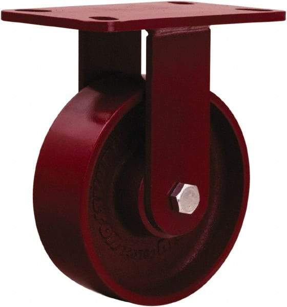 Hamilton - 6" Diam x 2" Wide x 7-3/4" OAH Top Plate Mount Rigid Caster - Cast Iron, 1,400 Lb Capacity, Sealed Precision Ball Bearing, 4-1/2 x 6-1/2" Plate - Eagle Tool & Supply