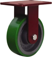 Hamilton - 6" Diam x 2" Wide x 7-3/4" OAH Top Plate Mount Rigid Caster - Polyurethane Mold onto Cast Iron Center, 1,200 Lb Capacity, Tapered Roller Bearing, 4-1/2 x 6-1/2" Plate - Eagle Tool & Supply