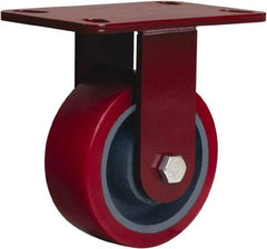 Hamilton - 5" Diam x 2" Wide x 6-3/4" OAH Top Plate Mount Rigid Caster - Polyurethane Mold onto Cast Iron Center, 1,250 Lb Capacity, Sealed Precision Ball Bearing, 4-1/2 x 6-1/2" Plate - Eagle Tool & Supply