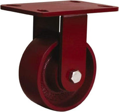 Hamilton - 5" Diam x 2" Wide x 6-3/4" OAH Top Plate Mount Rigid Caster - Cast Iron, 1,300 Lb Capacity, Sealed Precision Ball Bearing, 4-1/2 x 6-1/2" Plate - Eagle Tool & Supply