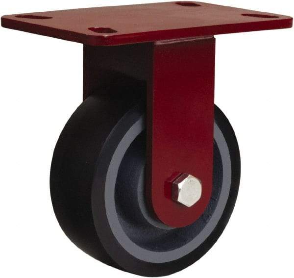 Hamilton - 5" Diam x 2" Wide x 6-1/2" OAH Top Plate Mount Rigid Caster - Polyurethane Mold onto Cast Iron Center, 1,360 Lb Capacity, Sealed Precision Ball Bearing, 4 x 5" Plate - Eagle Tool & Supply