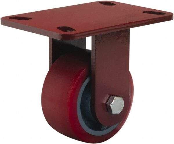 Hamilton - 4" Diam x 2" Wide x 5-5/8" OAH Top Plate Mount Rigid Caster - Polyurethane Mold onto Cast Iron Center, 900 Lb Capacity, Sealed Precision Ball Bearing, 4-1/2 x 6-1/2" Plate - Eagle Tool & Supply