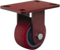 Hamilton - 4" Diam x 2" Wide x 5-5/8" OAH Top Plate Mount Rigid Caster - Polyurethane Mold onto Cast Iron Center, 900 Lb Capacity, Sealed Precision Ball Bearing, 4-1/2 x 6-1/2" Plate - Eagle Tool & Supply