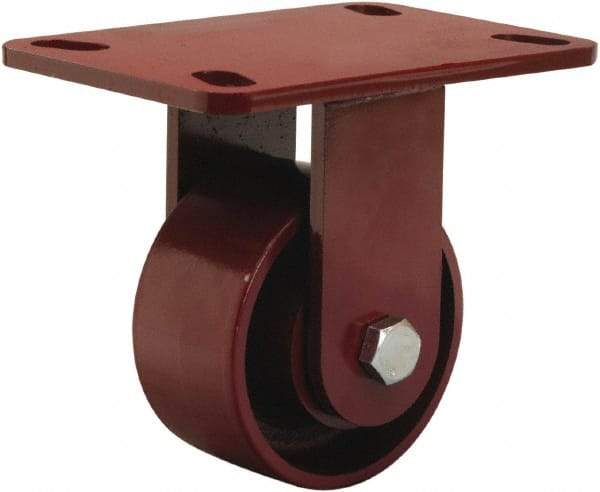 Hamilton - 4" Diam x 2" Wide x 5-5/8" OAH Top Plate Mount Rigid Caster - Cast Iron, 1,000 Lb Capacity, Sealed Precision Ball Bearing, 4-1/2 x 6-1/2" Plate - Eagle Tool & Supply