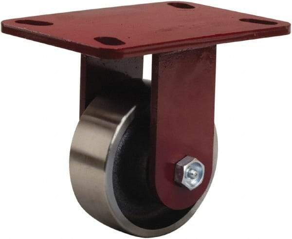 Hamilton - 4" Diam x 1-1/2" Wide x 5-5/8" OAH Top Plate Mount Rigid Caster - Forged Steel, 1,400 Lb Capacity, Straight Roller Bearing, 4-1/2 x 6-1/2" Plate - Eagle Tool & Supply