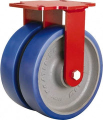 Hamilton - 8" Diam x 2" Wide x 9-3/4" OAH Top Plate Mount Rigid Caster - Polyurethane Mold onto Cast Iron Center, 2,400 Lb Capacity, Tapered Roller Bearing, 4-1/2 x 6-1/2" Plate - Eagle Tool & Supply