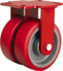 Hamilton - 6" Diam x 2" Wide x 7-3/4" OAH Top Plate Mount Rigid Caster - Polyurethane Mold onto Cast Iron Center, 2,500 Lb Capacity, Tapered Roller Bearing, 4-1/2 x 6-1/2" Plate - Eagle Tool & Supply