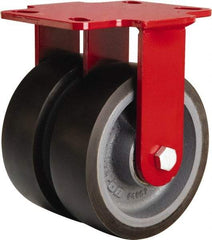 Hamilton - 6" Diam x 2" Wide x 7-3/4" OAH Top Plate Mount Dual Rigid Caster - Polyurethane Mold onto Cast Iron Center, 2,500 Lb Capacity, Sealed Precision Ball Bearing, 4-1/2 x 6-1/2" Plate - Eagle Tool & Supply