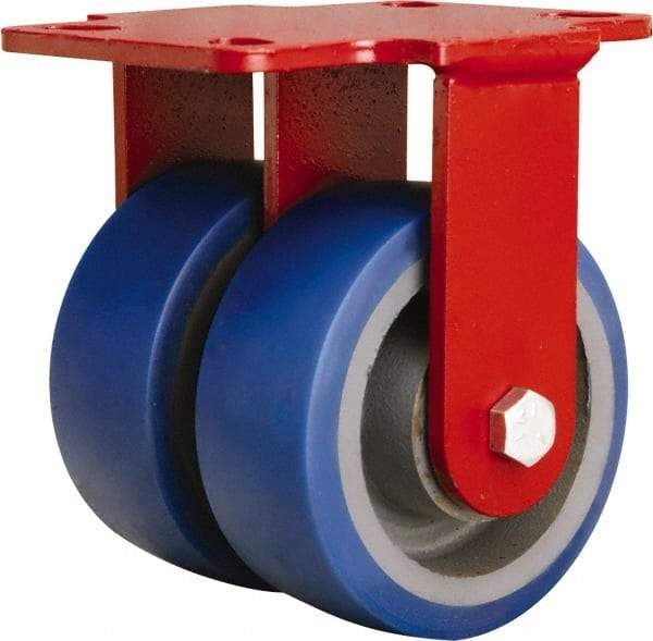 Hamilton - 5" Diam x 2" Wide x 6-3/4" OAH Top Plate Mount Rigid Caster - Polyurethane Mold onto Cast Iron Center, 1,680 Lb Capacity, Sealed Precision Ball Bearing, 4-1/2 x 6-1/2" Plate - Eagle Tool & Supply