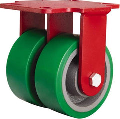 Hamilton - 5" Diam x 2" Wide x 6-3/4" OAH Top Plate Mount Rigid Caster - Polyurethane Mold onto Cast Iron Center, 2,100 Lb Capacity, Sealed Precision Ball Bearing, 4-1/2 x 6-1/2" Plate - Eagle Tool & Supply