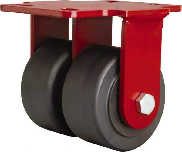 Hamilton - 4" Diam x 2" Wide x 5-5/8" OAH Top Plate Mount Dual Rigid Caster - Nylon, 2,500 Lb Capacity, Sealed Precision Ball Bearing, 4-1/2 x 6-1/2" Plate - Eagle Tool & Supply