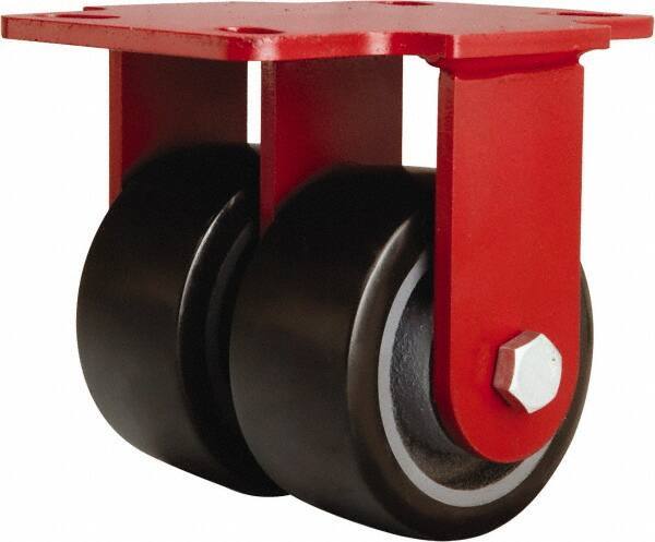 Hamilton - 4" Diam x 2" Wide x 5-5/8" OAH Top Plate Mount Rigid Caster - Polyurethane Mold onto Cast Iron Center, 1,900 Lb Capacity, Sealed Precision Ball Bearing, 4-1/2 x 6-1/2" Plate - Eagle Tool & Supply