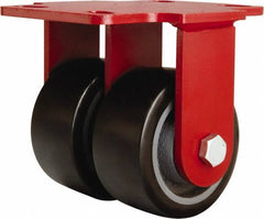 Hamilton - 4" Diam x 2" Wide x 5-5/8" OAH Top Plate Mount Rigid Caster - Polyurethane Mold onto Cast Iron Center, 1,900 Lb Capacity, Sealed Precision Ball Bearing, 4-1/2 x 6-1/2" Plate - Eagle Tool & Supply