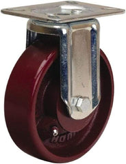 Hamilton - 5" Diam x 1-1/2" Wide x 6-1/16" OAH Top Plate Mount Rigid Caster - Cast Iron, 400 Lb Capacity, Straight Roller Bearing, 3-1/8 x 4-1/8" Plate - Eagle Tool & Supply