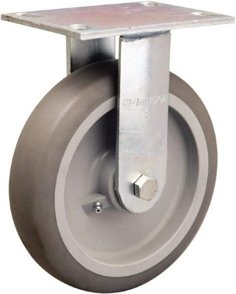 Hamilton - 8" Diam x 2" Wide x 9-1/2" OAH Top Plate Mount Rigid Caster - Rubber Mold on Polyolefin, 500 Lb Capacity, Straight Roller Bearing, 4-1/2 x 6-1/4" Plate - Eagle Tool & Supply