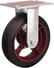 Hamilton - 8" Diam x 2" Wide x 9-1/2" OAH Top Plate Mount Rigid Caster - Rubber Mold on Cast Iron, 500 Lb Capacity, Straight Roller Bearing, 4-1/2 x 6-1/4" Plate - Eagle Tool & Supply