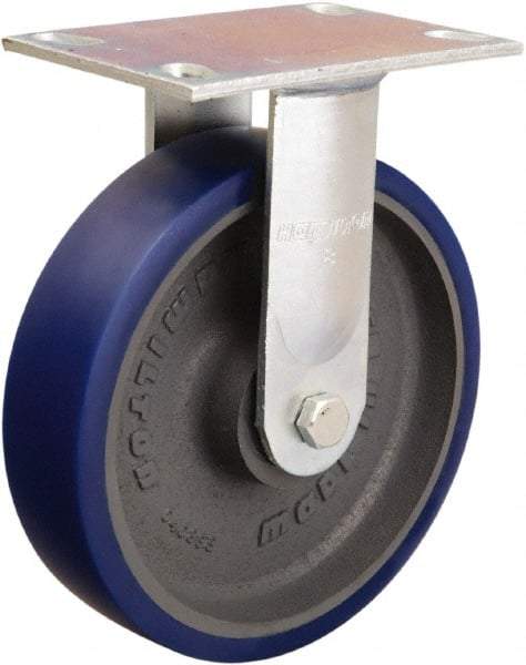 Hamilton - 8" Diam x 2" Wide x 9-1/2" OAH Top Plate Mount Rigid Caster - Polyurethane Mold onto Cast Iron Center, 900 Lb Capacity, Sealed Precision Ball Bearing, 4-1/2 x 6-1/4" Plate - Eagle Tool & Supply
