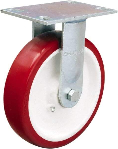 Hamilton - 8" Diam x 2" Wide x 9-1/2" OAH Top Plate Mount Rigid Caster - Polyurethane Mold on Polypropylene, 900 Lb Capacity, Straight Roller Bearing, 4-1/2 x 6-1/4" Plate - Eagle Tool & Supply