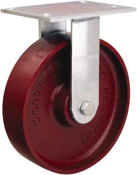 Hamilton - 8" Diam x 2" Wide x 9-1/2" OAH Top Plate Mount Rigid Caster - Cast Iron, 1,250 Lb Capacity, Sealed Precision Ball Bearing, 4-1/2 x 6-1/4" Plate - Eagle Tool & Supply