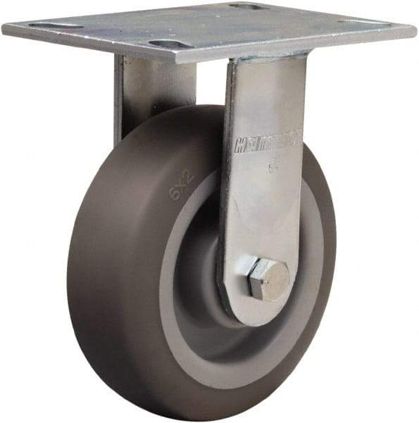 Hamilton - 6" Diam x 2" Wide x 7-1/2" OAH Top Plate Mount Rigid Caster - Rubber Mold on Polyolefin, 410 Lb Capacity, Straight Roller Bearing, 4-1/2 x 6-1/4" Plate - Eagle Tool & Supply