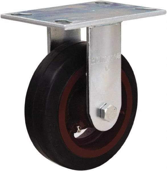 Hamilton - 6" Diam x 2" Wide x 7-1/2" OAH Top Plate Mount Rigid Caster - Rubber Mold on Cast Iron, 410 Lb Capacity, Straight Roller Bearing, 4-1/2 x 6-1/4" Plate - Eagle Tool & Supply