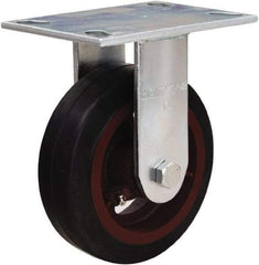 Hamilton - 6" Diam x 2" Wide x 7-1/2" OAH Top Plate Mount Rigid Caster - Rubber Mold on Cast Iron, 410 Lb Capacity, Straight Roller Bearing, 4-1/2 x 6-1/4" Plate - Eagle Tool & Supply